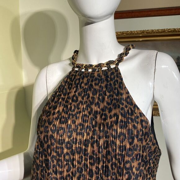 NWT Joie Leopard Print Halter Top Sheath Lightly Pleated Cocktail Dress - Picture 8 of 14